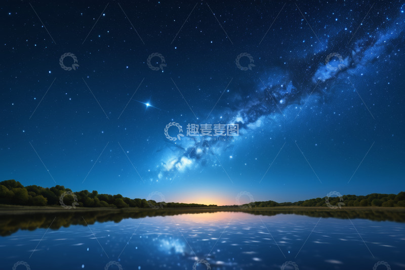 高清大图下载【趣麦麦图】湖面夜景星空倒影素材
