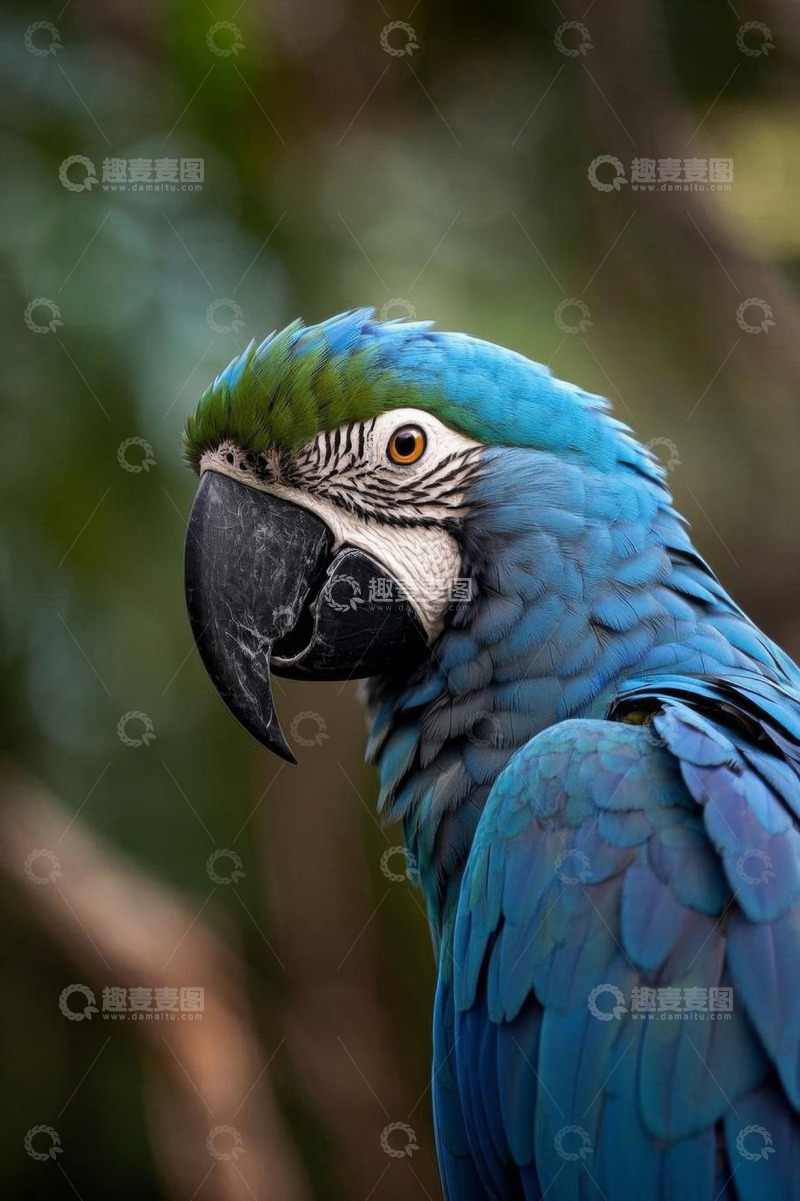 高清大图下载【趣麦麦图】蓝绿色金刚鹦鹉特写