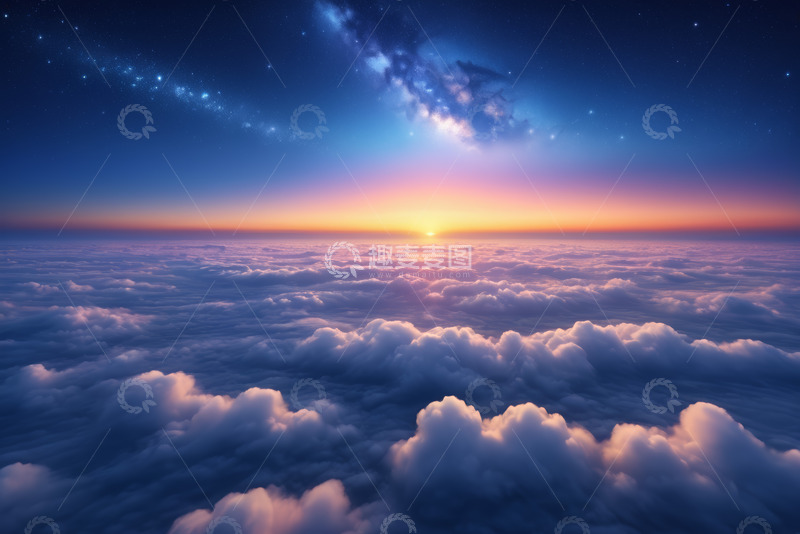 高清大图下载【趣麦麦图】云海之上的日出星空景象