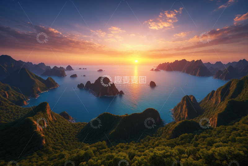 高清大图下载【趣麦麦图】山海间壮丽日出景观