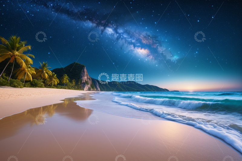 高清大图下载【趣麦麦图】星空下的沙滩海景风光