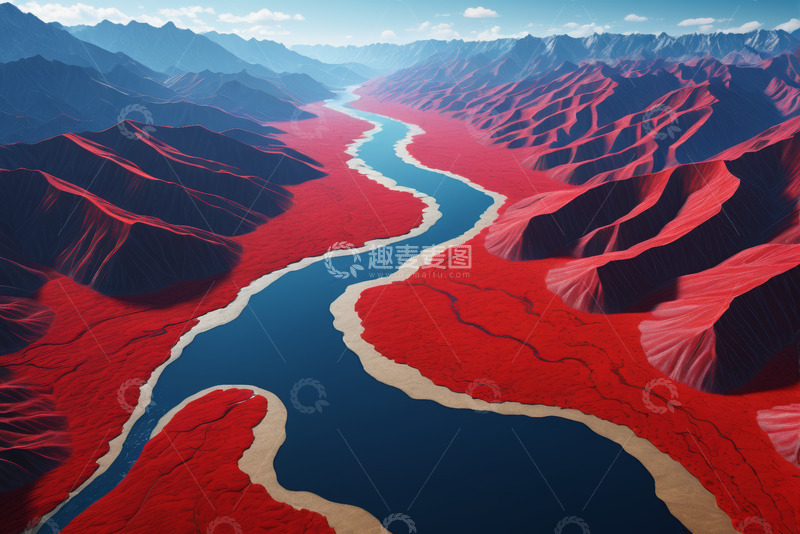 高清大图下载【趣麦麦图】山川间蜿蜒河流风景