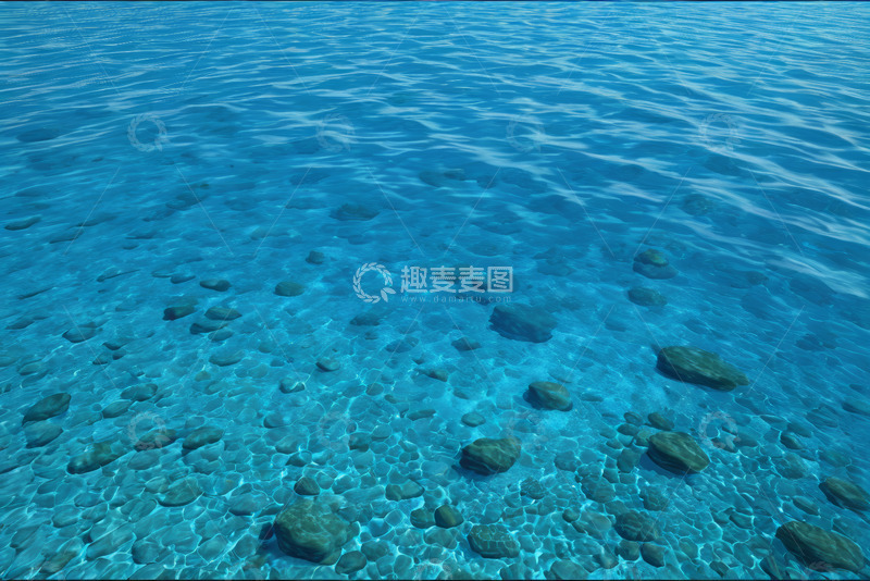 高清大图下载【趣麦麦图】清澈蓝色海水与水底石块
