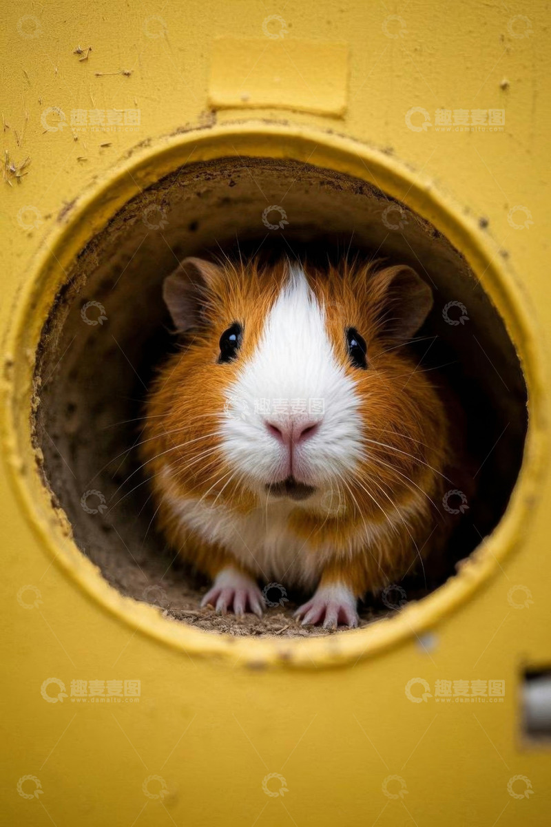 高清大图下载【趣麦麦图】豚鼠从管道洞口探出脑袋