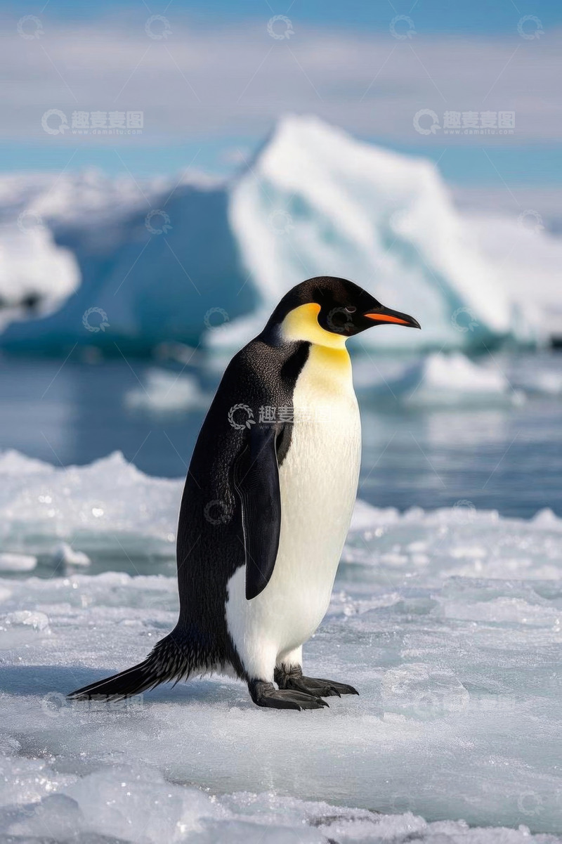 高清大图下载【趣麦麦图】南极洲冰面站立的帝企鹅