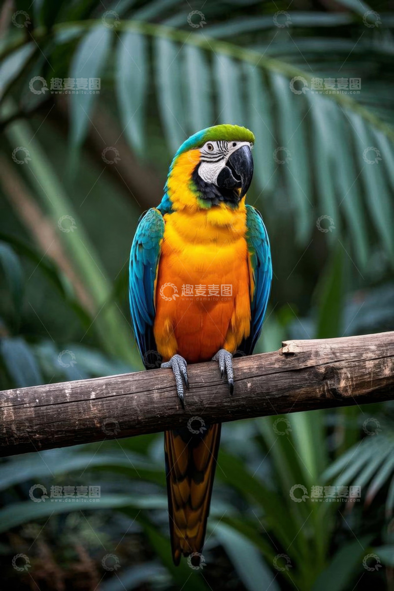高清大图下载【趣麦麦图】树枝上的彩色金刚鹦鹉