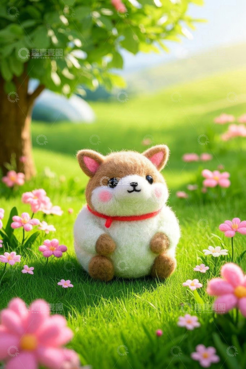 高清大图下载【趣麦麦图】草地上可爱毛绒小狗摆件