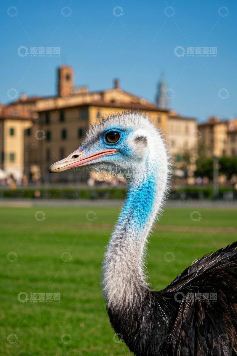 高清大图下载【趣麦麦图】城市绿地中的鸵鸟特写
