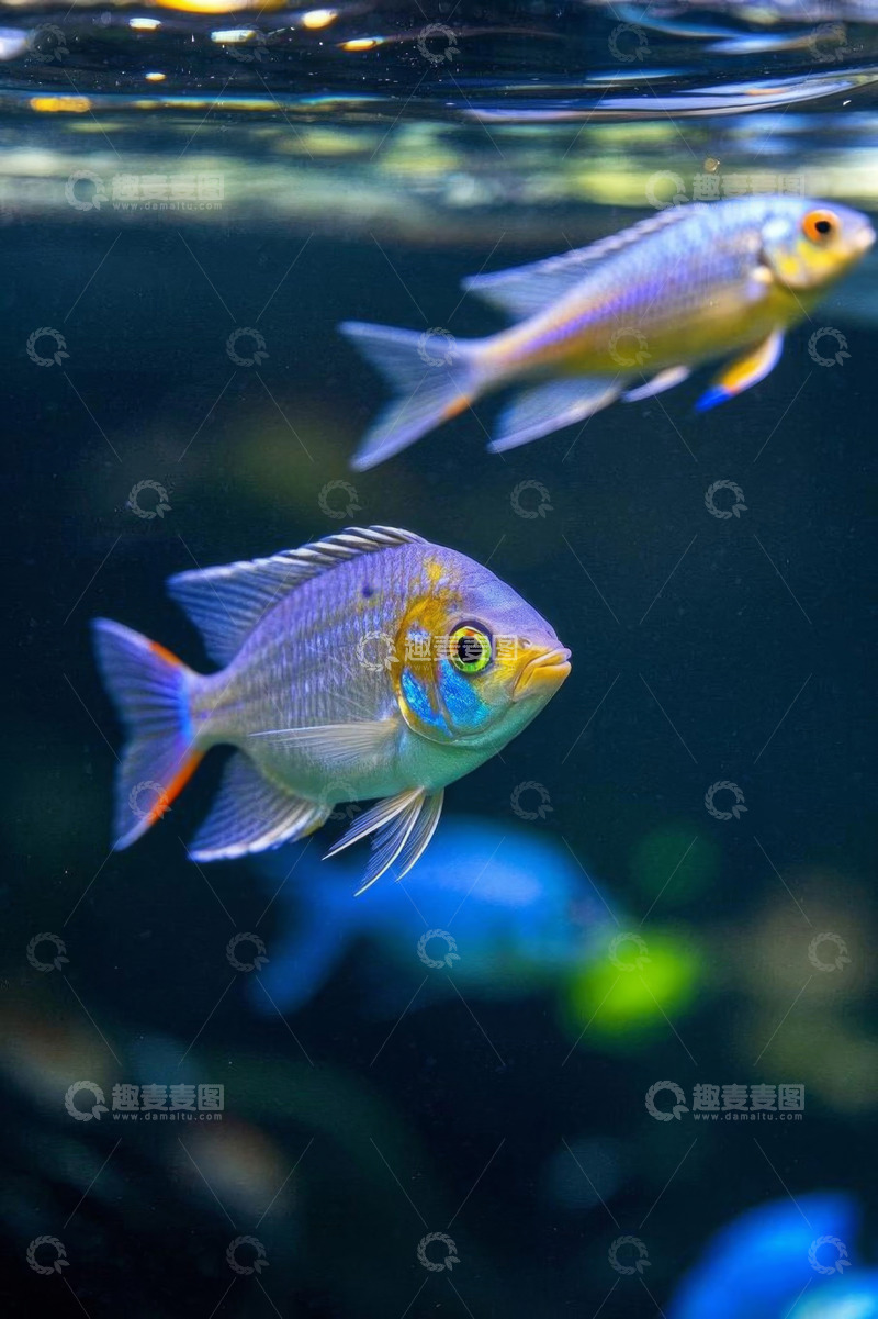 高清大图下载【趣麦麦图】水族馆中游动的彩色观赏鱼