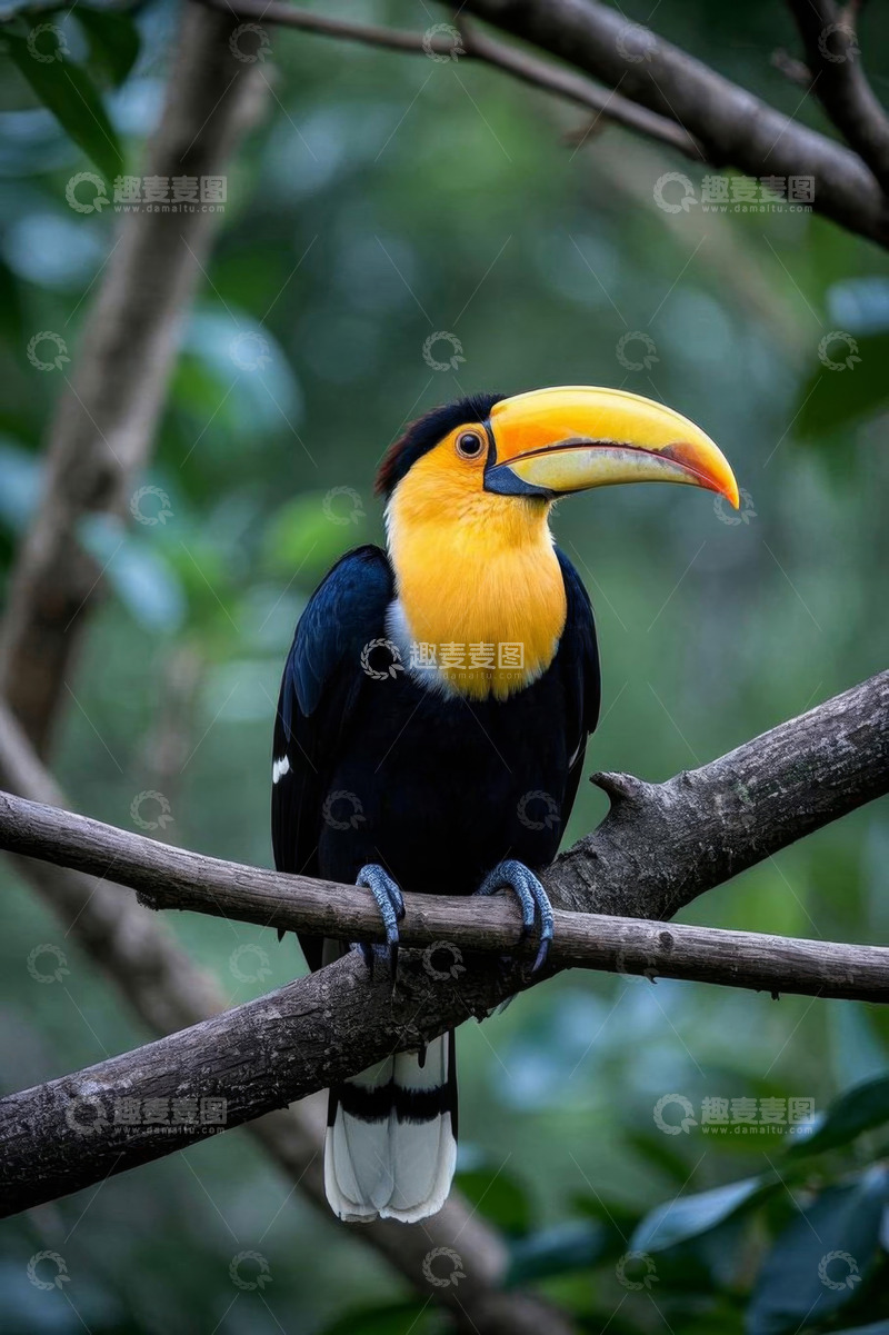 高清大图下载【趣麦麦图】树枝上的巨嘴鸟特写