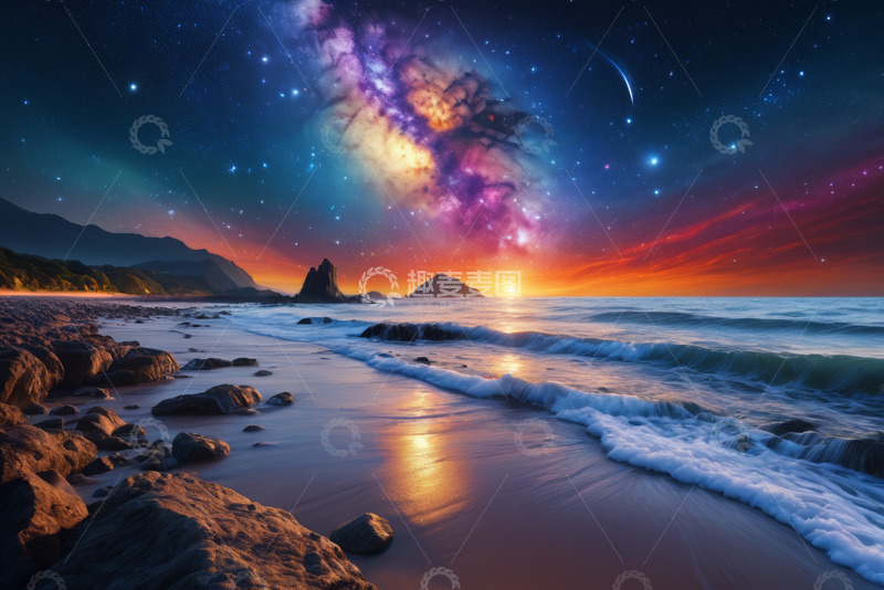 高清大图下载【趣麦麦图】海边星空银河日出美景