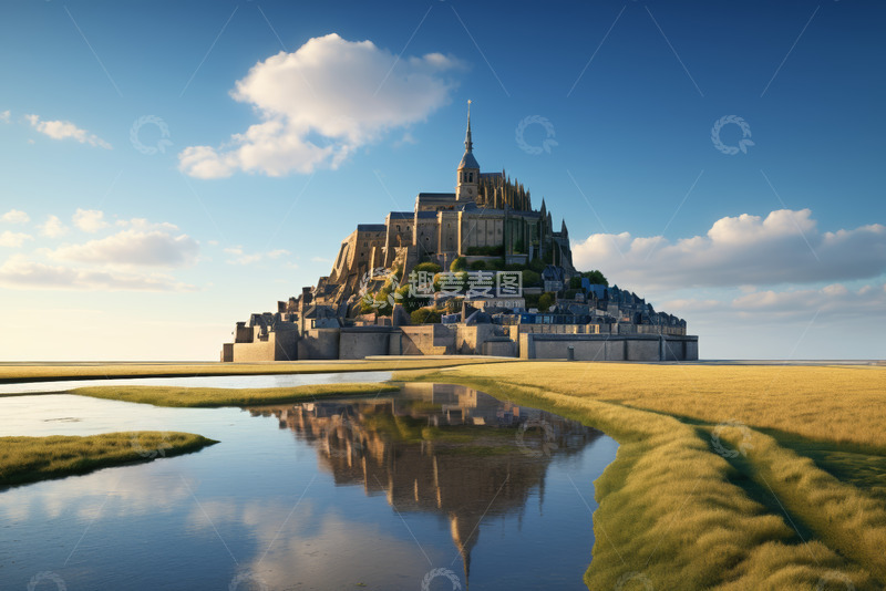 高清大图下载【趣麦麦图】法国圣米歇尔山景观