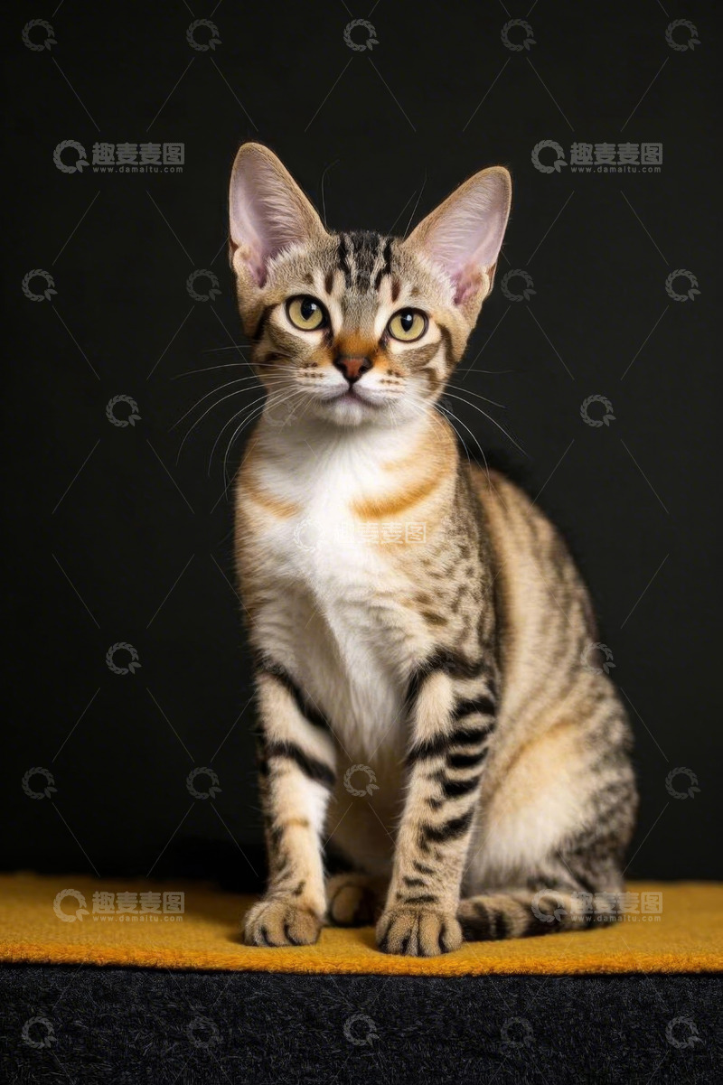 高清大图下载【趣麦麦图】坐着的斑纹小猫特写