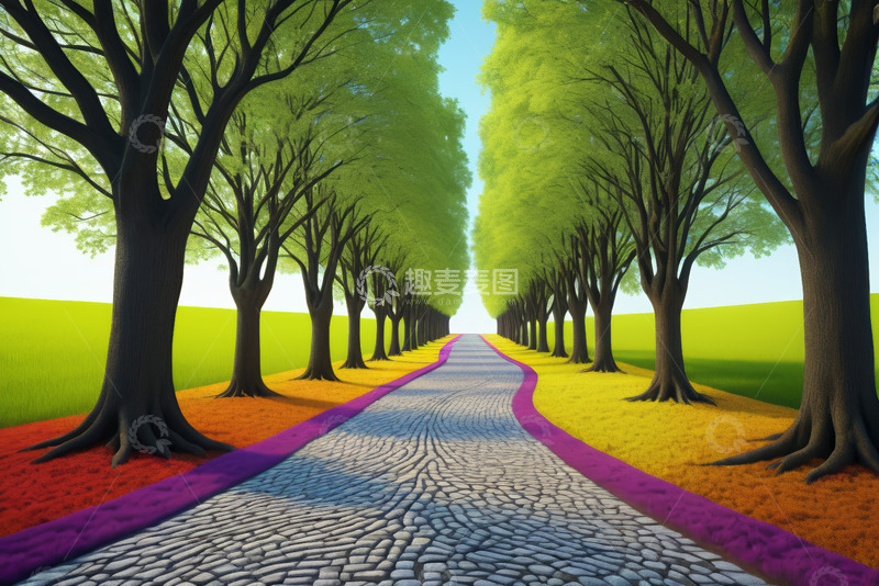高清大图下载【趣麦麦图】林间石板路自然风光