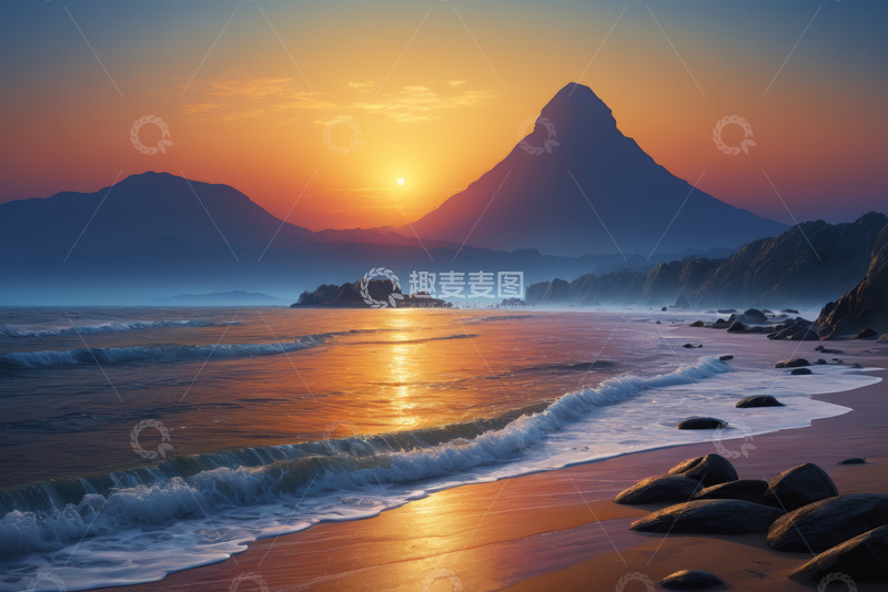 高清大图下载【趣麦麦图】海滩日落自然风光