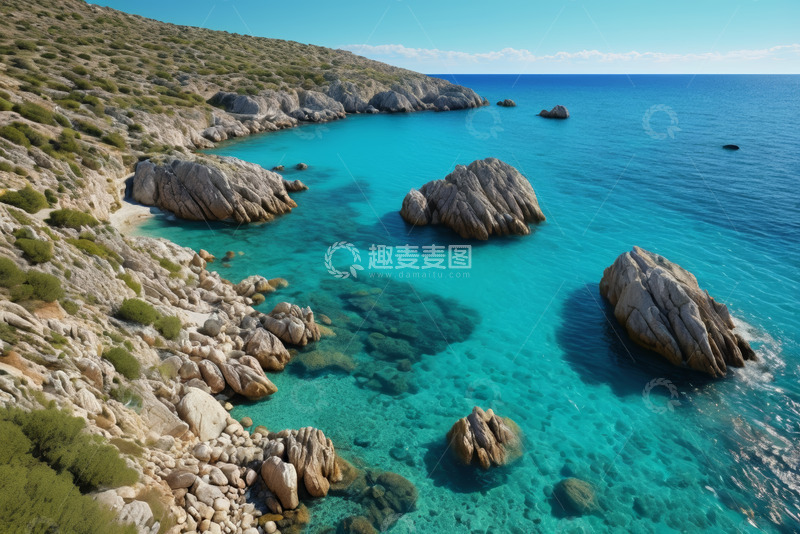 高清大图下载【趣麦麦图】蓝色海洋与岸边岩石景观