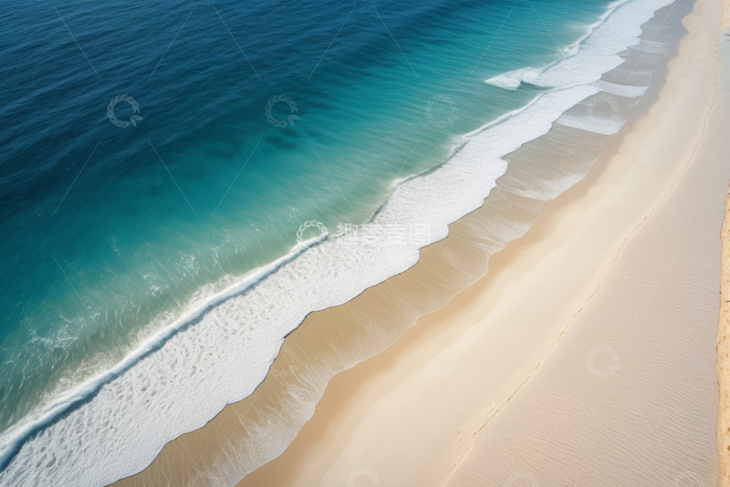 高清大图下载【趣麦麦图】俯瞰海滩海浪拍打沙滩