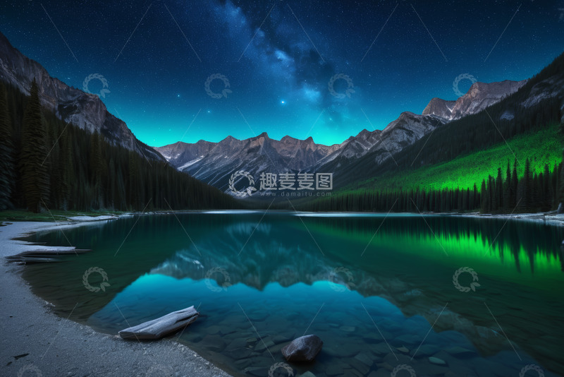 高清大图下载【趣麦麦图】星空下的湖泊与山脉风景