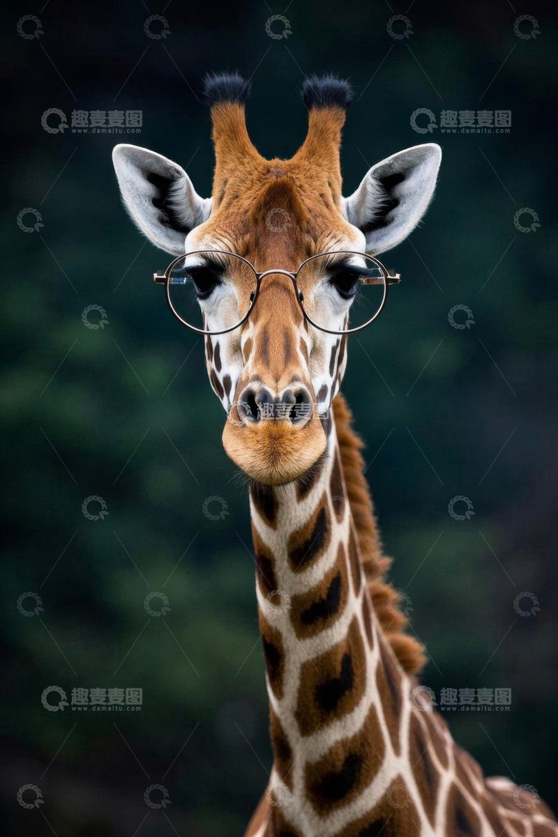 高清大图下载【趣麦麦图】戴眼镜的长颈鹿特写