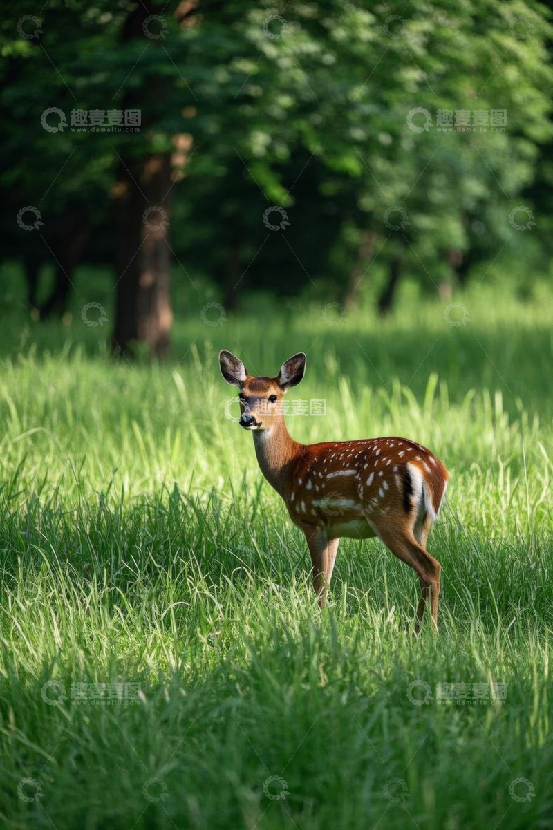 高清大图下载【趣麦麦图】草地上的梅花鹿