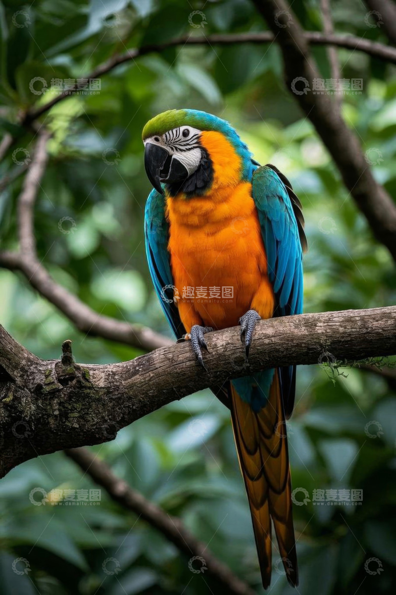 高清大图下载【趣麦麦图】树枝上的多彩金刚鹦鹉