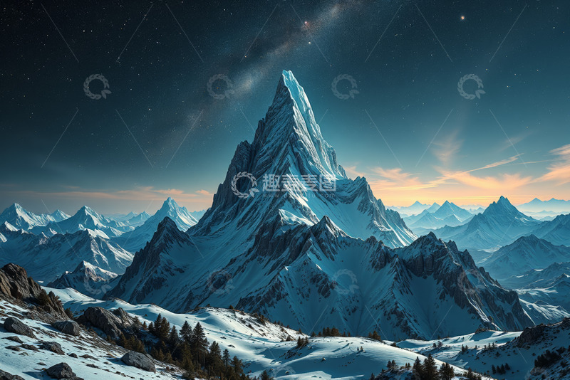 高清大图下载【趣麦麦图】雪山星空壮丽自然景观