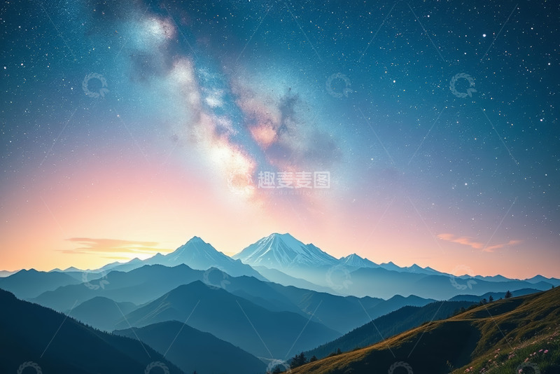 高清大图下载【趣麦麦图】山脉星空夜景自然风光