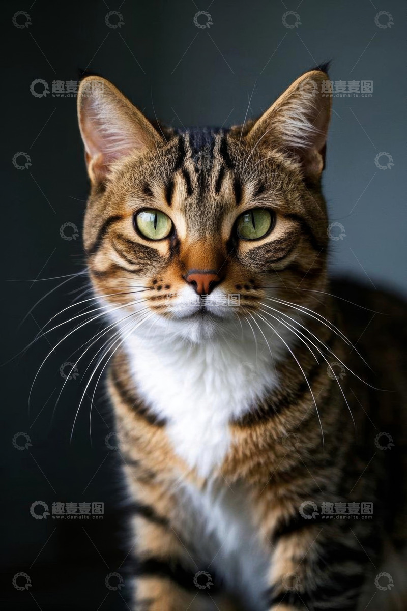 高清大图下载【趣麦麦图】虎斑猫绿色眼睛特写