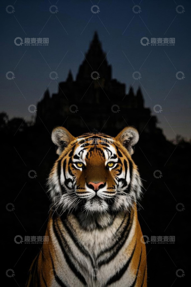 高清大图下载【趣麦麦图】老虎与古迹背景特写