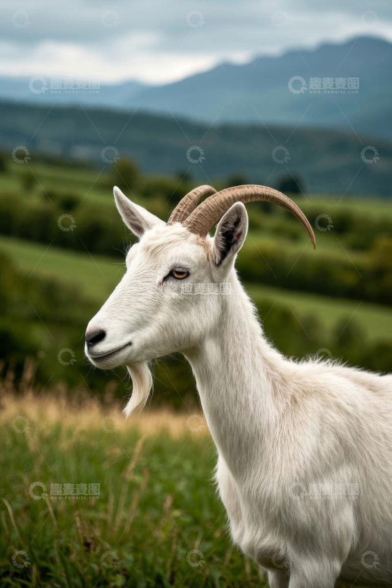 高清大图下载【趣麦麦图】草地上的山羊特写