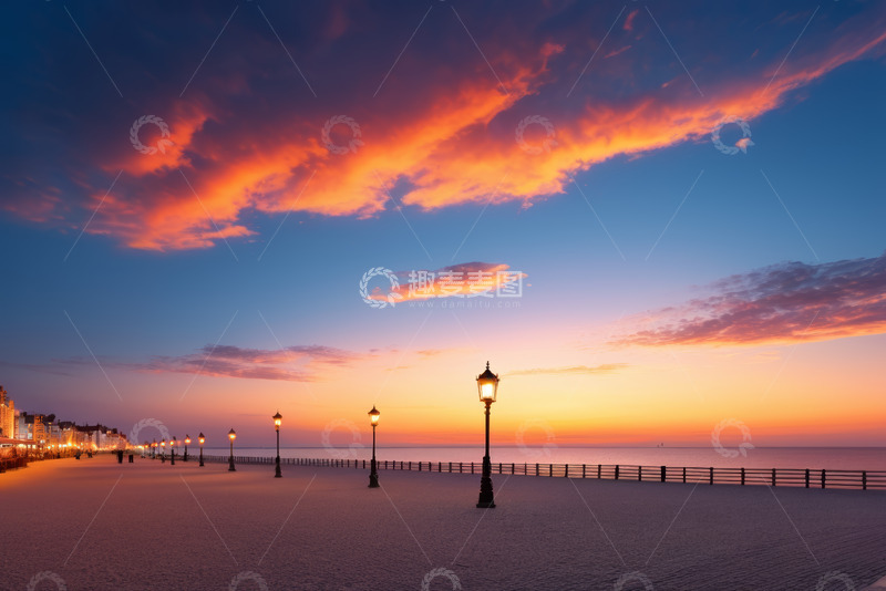 高清大图下载【趣麦麦图】海滨步道黄昏美景