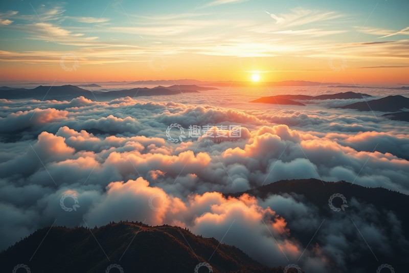 高清大图下载【趣麦麦图】日出云海与山峦风景