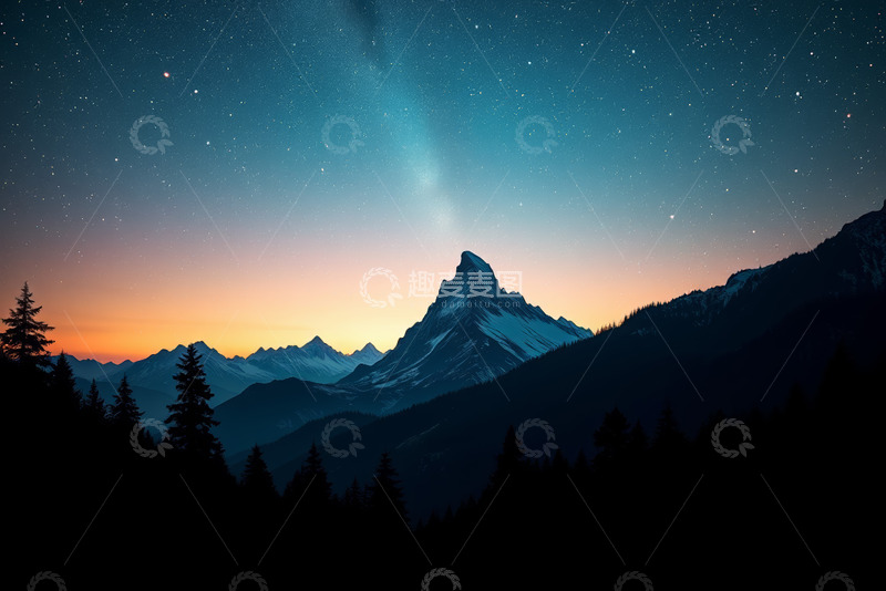 高清大图下载【趣麦麦图】星空下的山脉自然景观