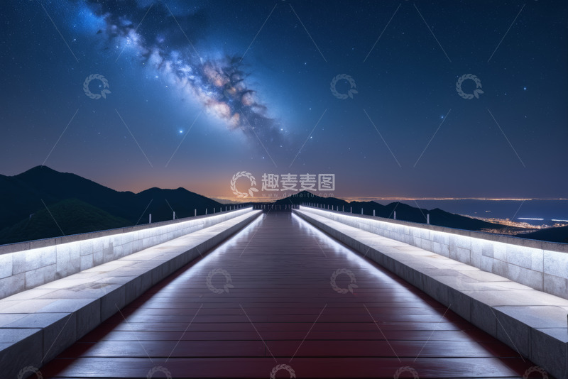 高清大图下载【趣麦麦图】夜空下的观景台与星空