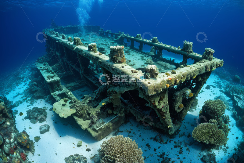 高清大图下载【趣麦麦图】海底沉船与珊瑚景观