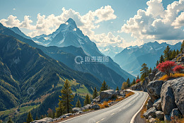 山间蜿蜒公路自然风光
