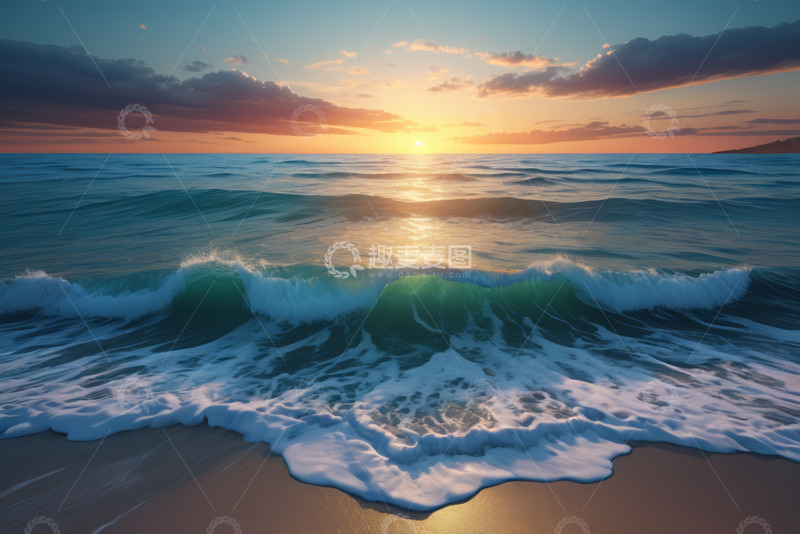 高清大图下载【趣麦麦图】海边日落海浪景象