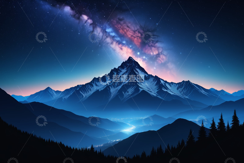 高清大图下载【趣麦麦图】星空下的雪山自然风光
