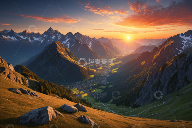 高清大图下载【趣麦麦图】山间日出全景自然风光