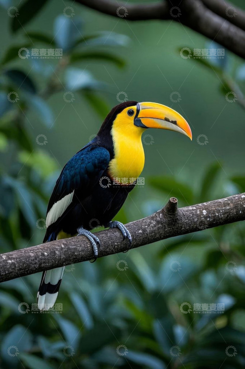 高清大图下载【趣麦麦图】树枝上的巨嘴鸟特写