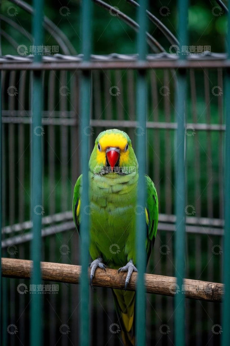 高清大图下载【趣麦麦图】笼中鹦鹉特写