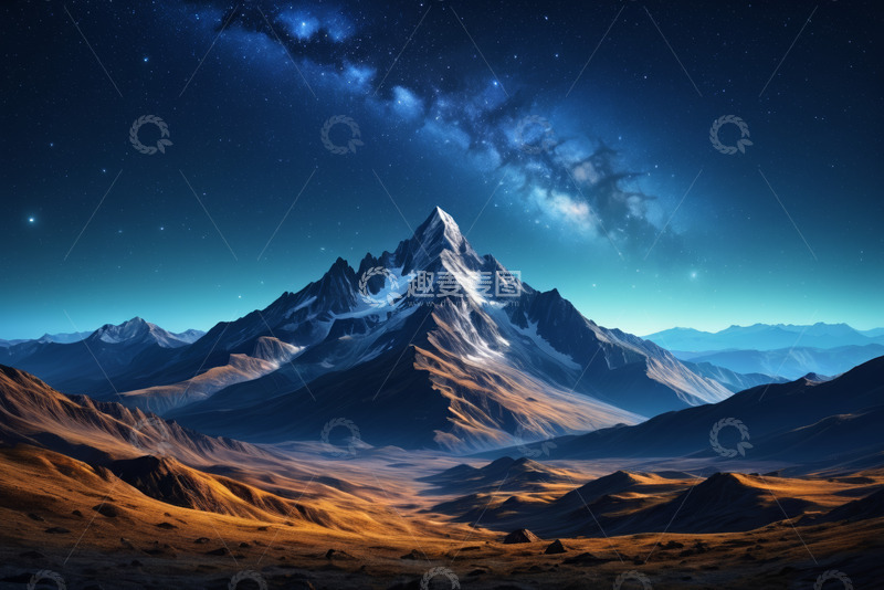 高清大图下载【趣麦麦图】星空下的巍峨雪山全景