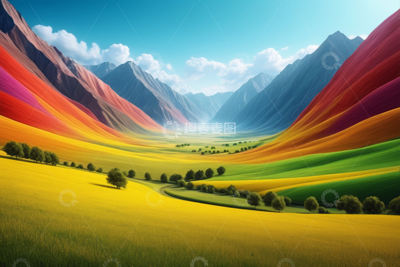 高清大图下载【趣麦麦图】彩色山谷自然风光全景