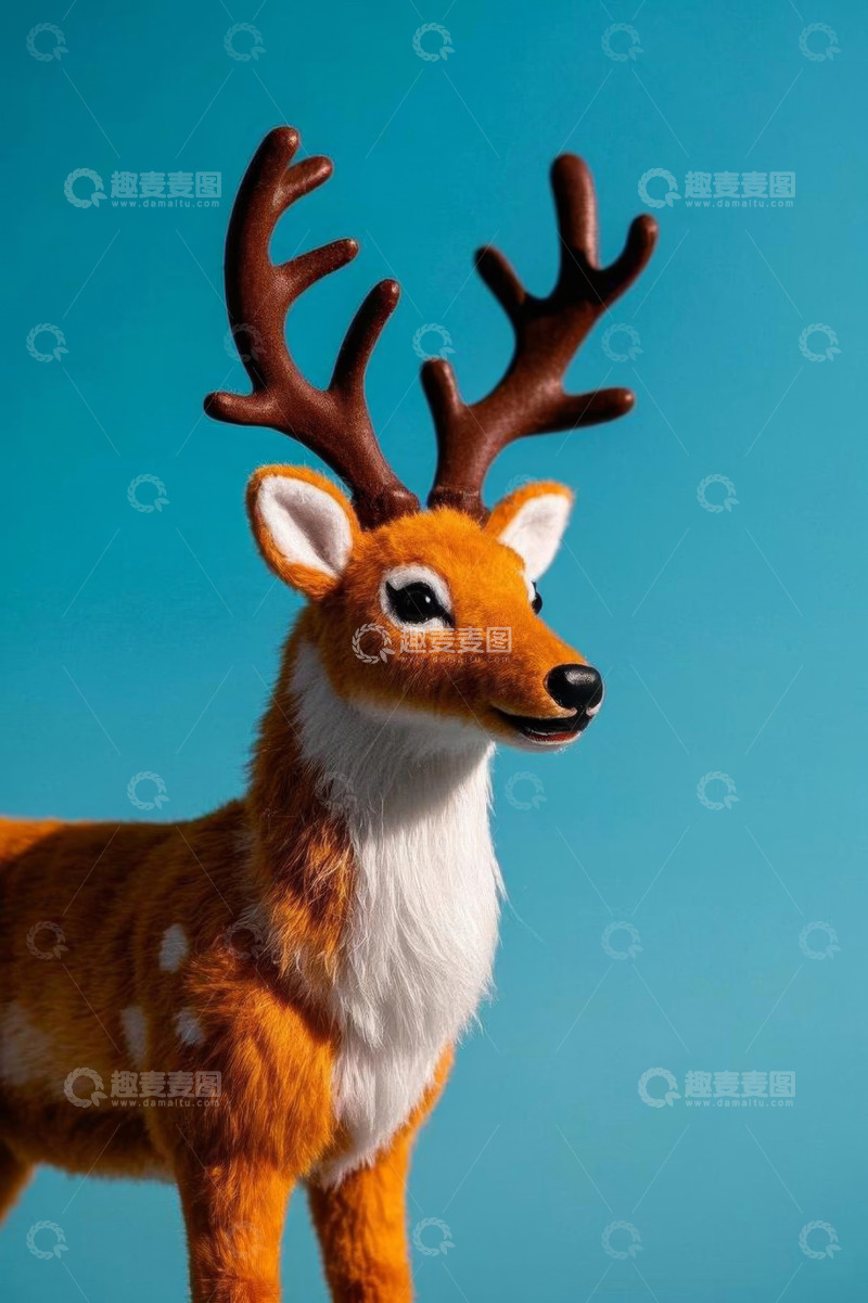 高清大图下载【趣麦麦图】蓝色背景下的小鹿模型特写