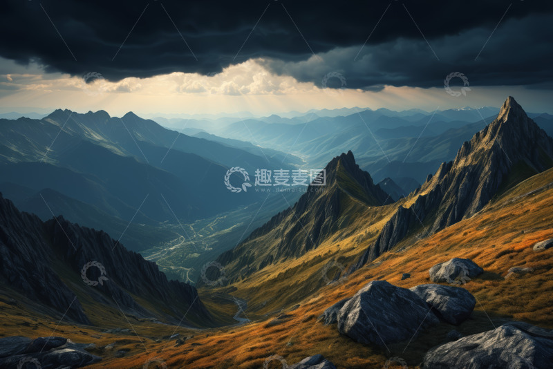 高清大图下载【趣麦麦图】高山山谷间的壮丽自然景观