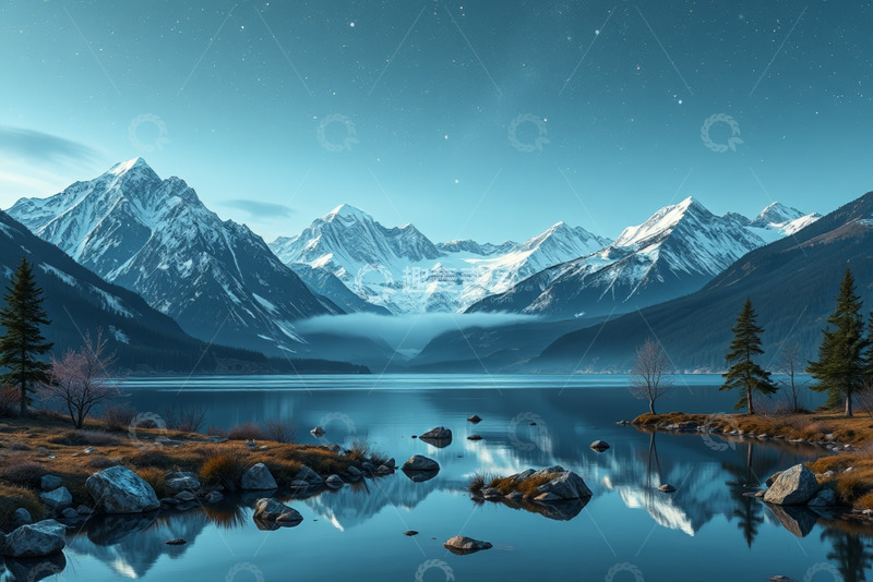 高清大图下载【趣麦麦图】雪山湖泊星空自然风光