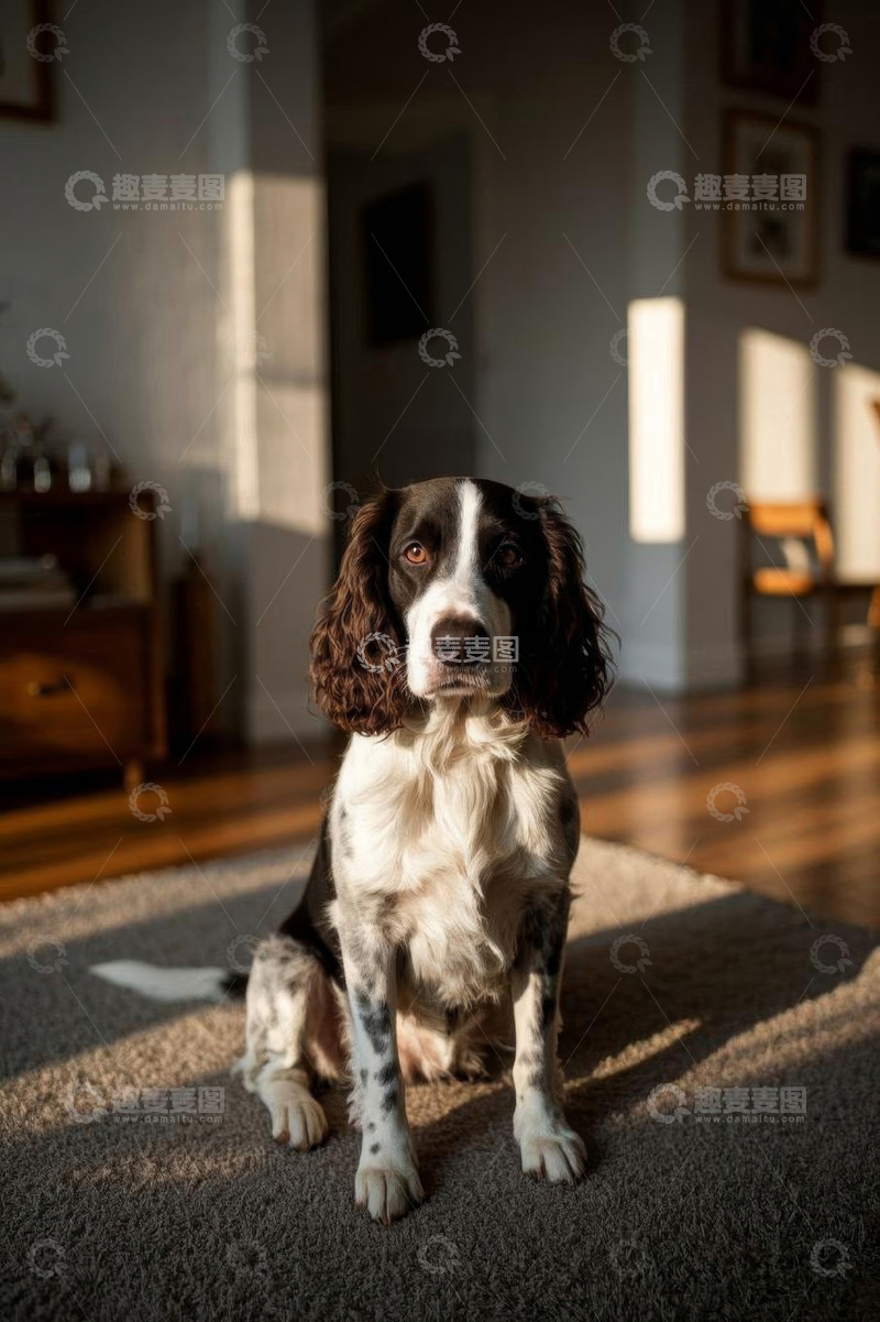 高清大图下载【趣麦麦图】室内坐着的黑白斑点狗