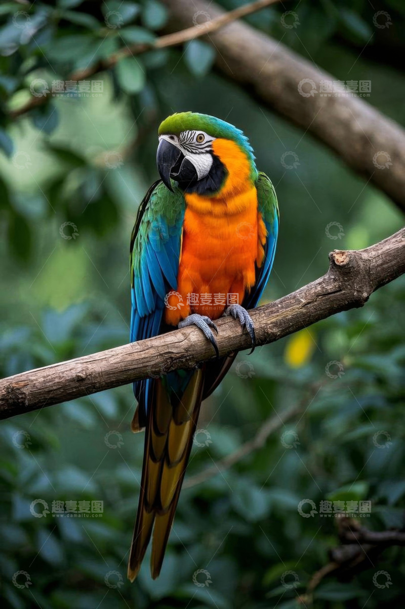 高清大图下载【趣麦麦图】树枝上的多彩金刚鹦鹉