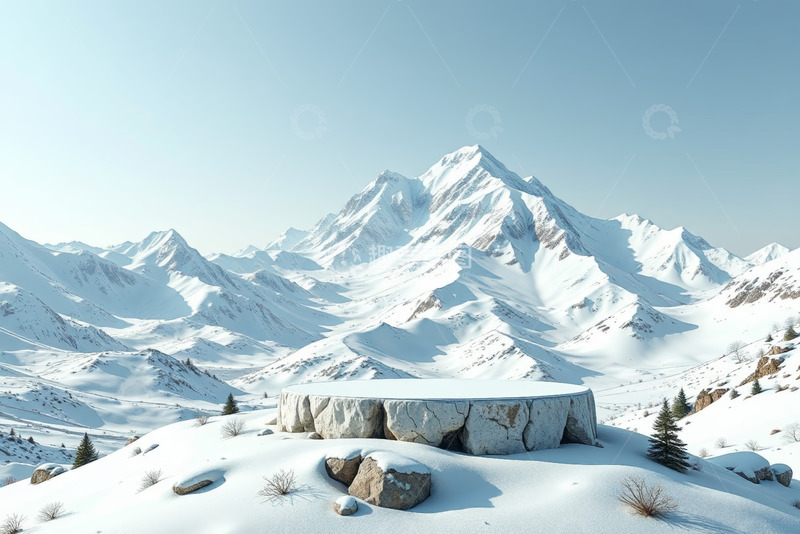 高清大图下载【趣麦麦图】雪山下的雪景平台风光