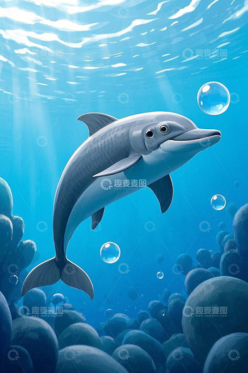 高清大图下载【趣麦麦图】水下海豚畅游画面